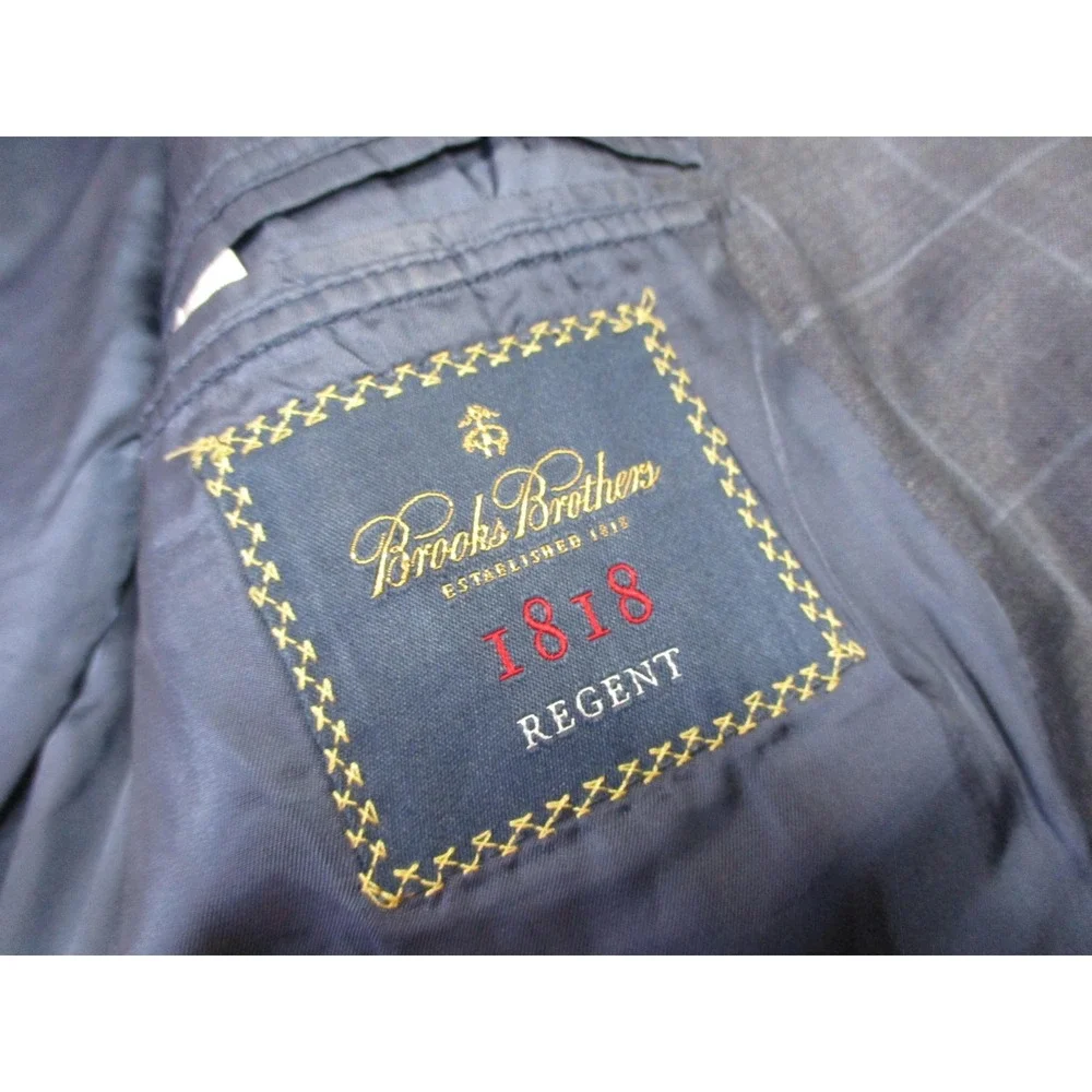Brooks Brothers Blazer Mens 44 Regular Navy Windowpane 1818 Regent Wool Made USA